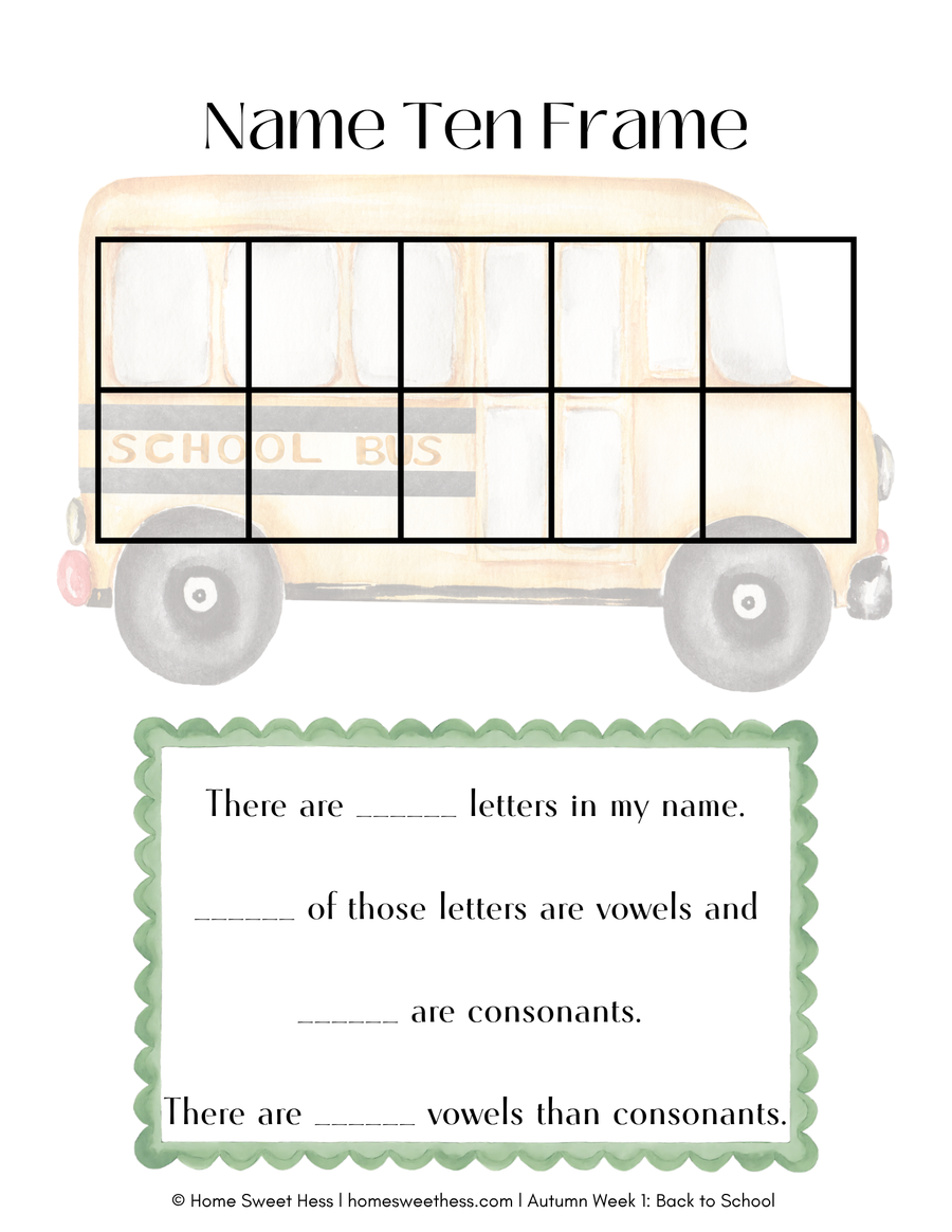 Back to School - Name Ten Frame