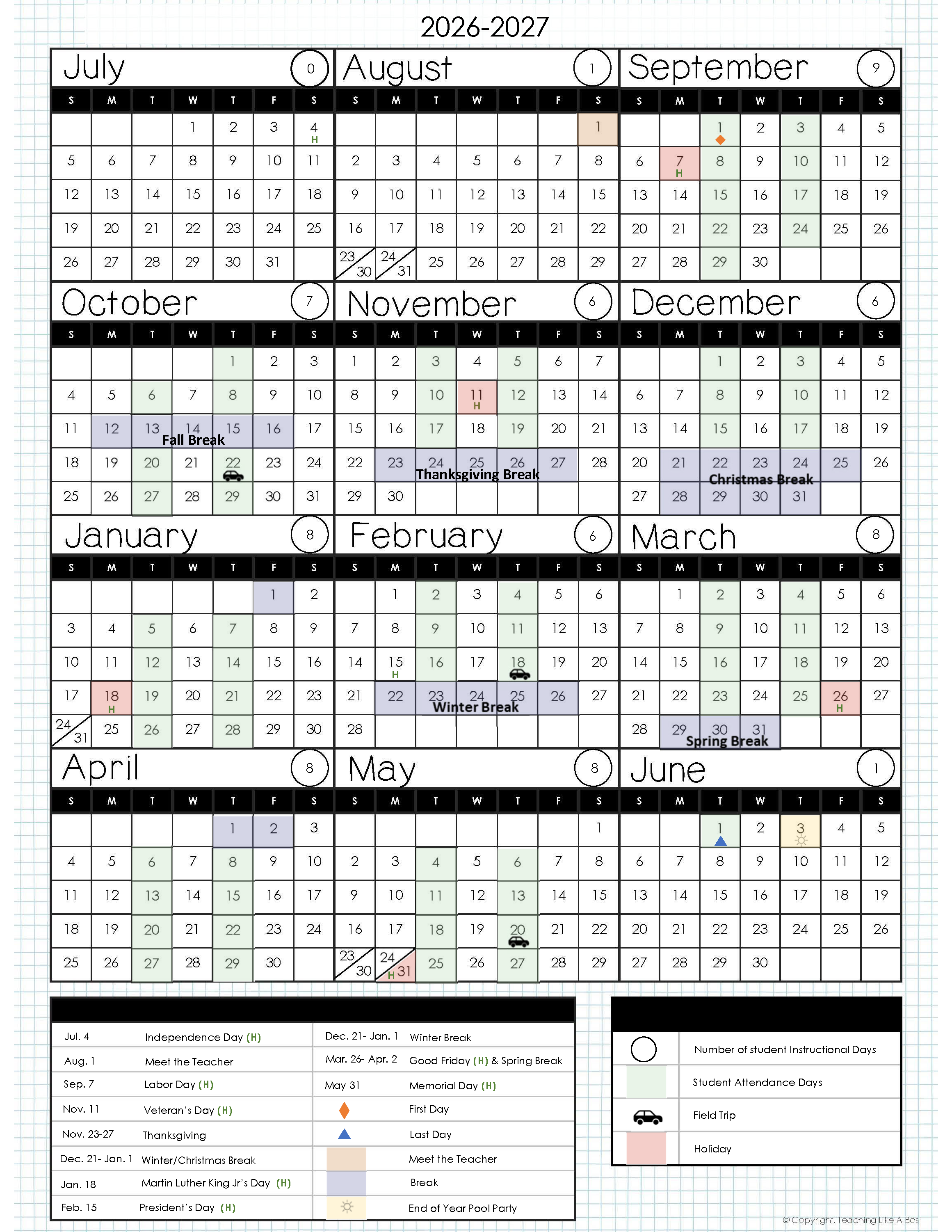 Home Sweet Hess School Year Calendar